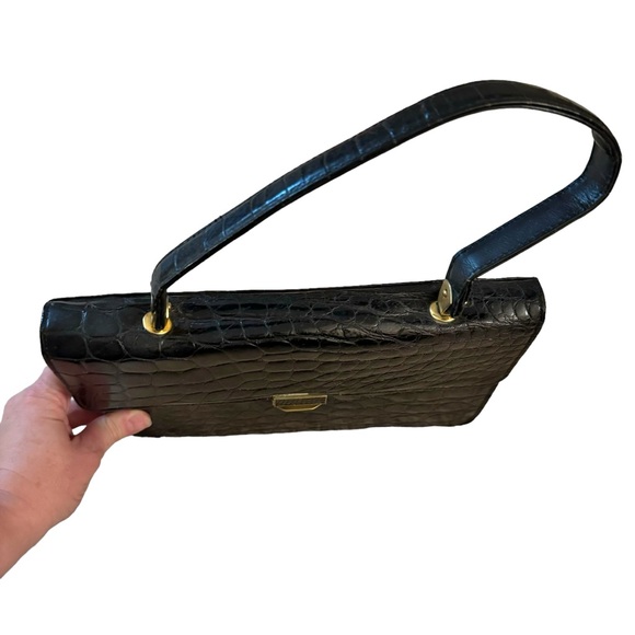 SOLD Vintage Alligator Leather 2 Handbags Frame Bag Brown Black Purse Classic - Picture 11 of 16